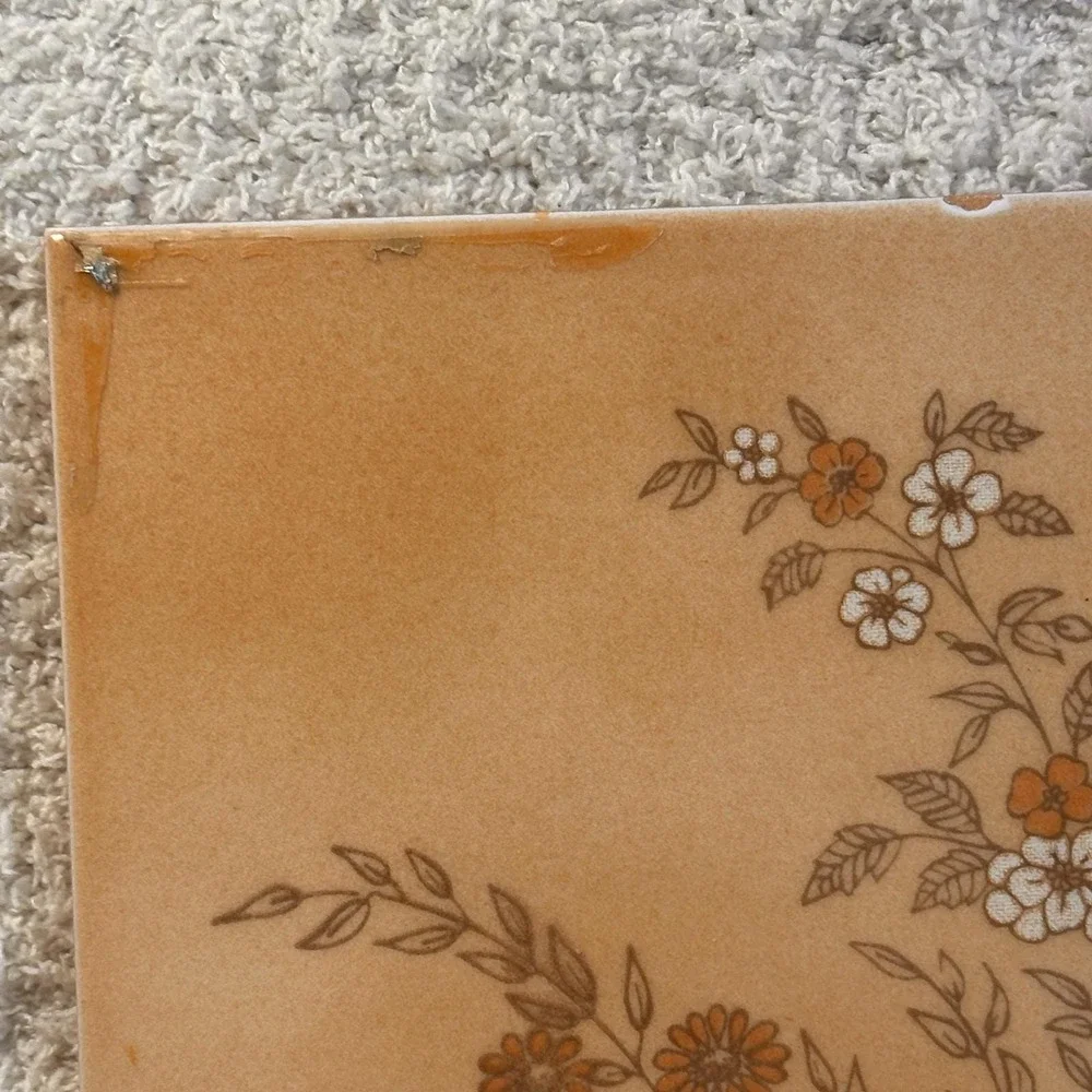 Vintage Tile 6x6 Beige‎ with Orange and White Flowers Made in Italy